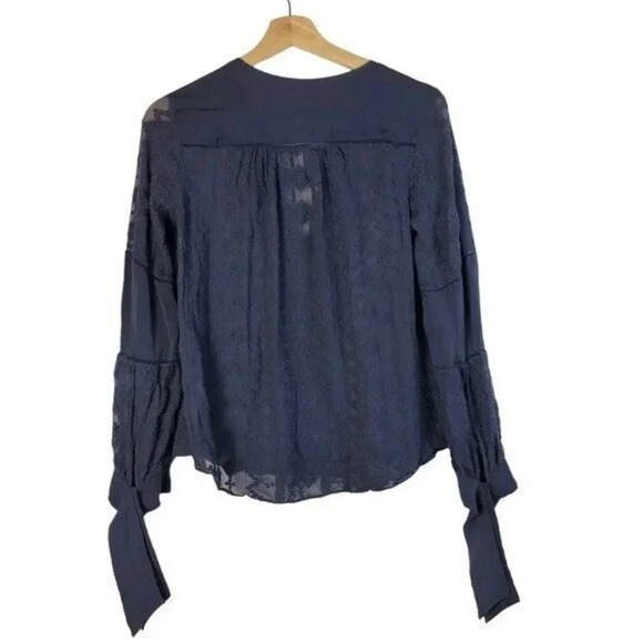 Rebecca Taylor Blue Embroidered Silk Long Sleeve Top 2 - Picture 3 of 4